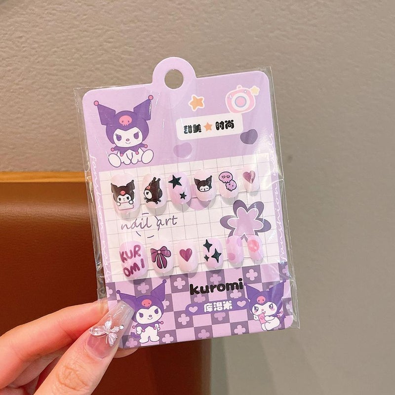Kids' detachable wearable nail art stickers, 3D cute cartoon nail stickers, ready-made fake nails